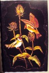 Εγχάρακτο καδράκι με πουλιά από διάφορα στρώματα λάκας